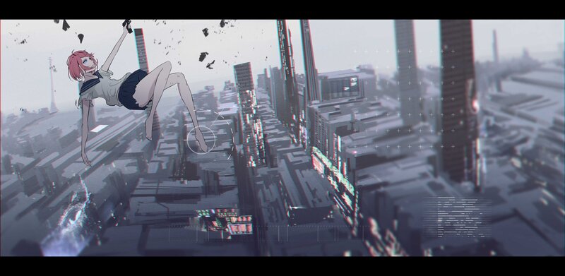 Anime Girl Falling — Gray