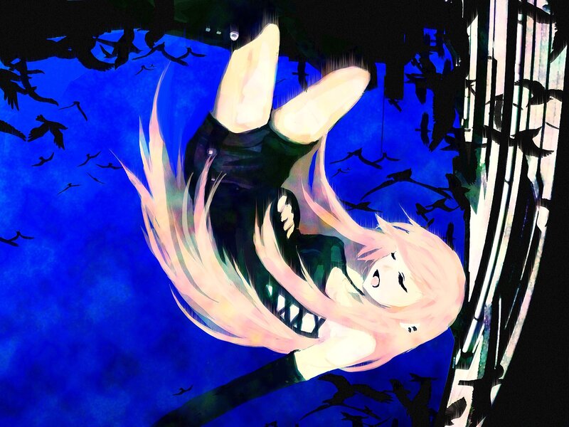 Anime girl falling in blue sky