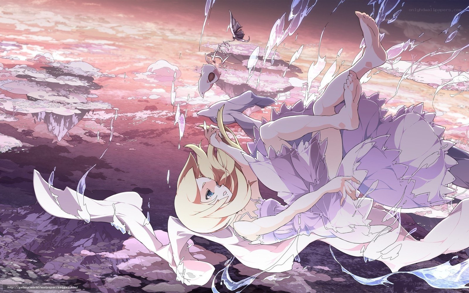 anime girl falling in sky