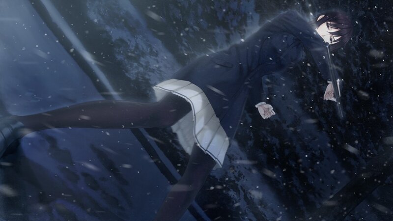 anime girl falling in snow