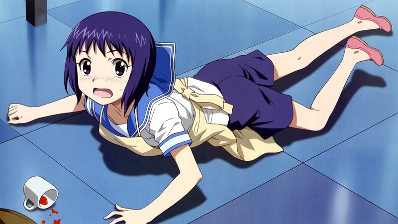 Anime girl falling on floor