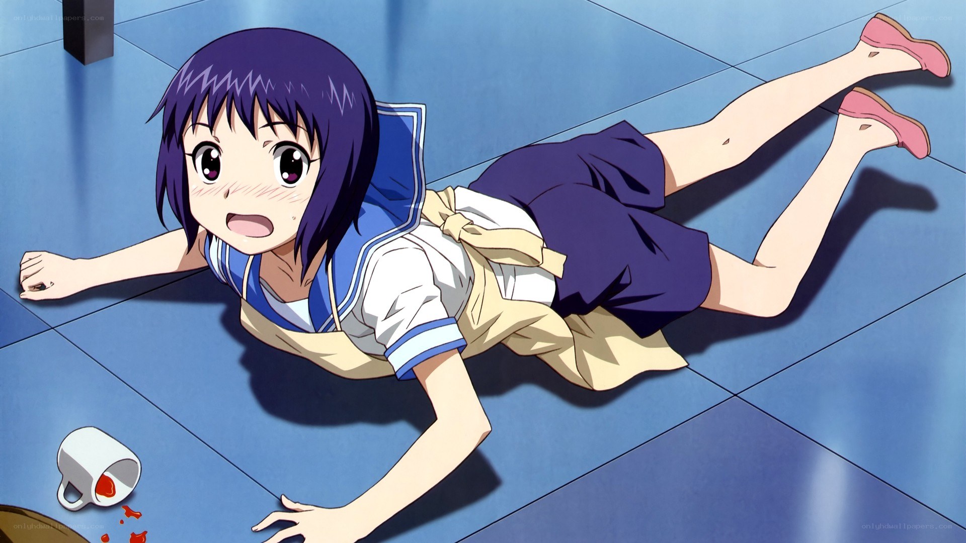 Anime girl falling on floor