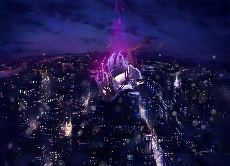 Anime Girl Falling — Purple, Dramatic, Night