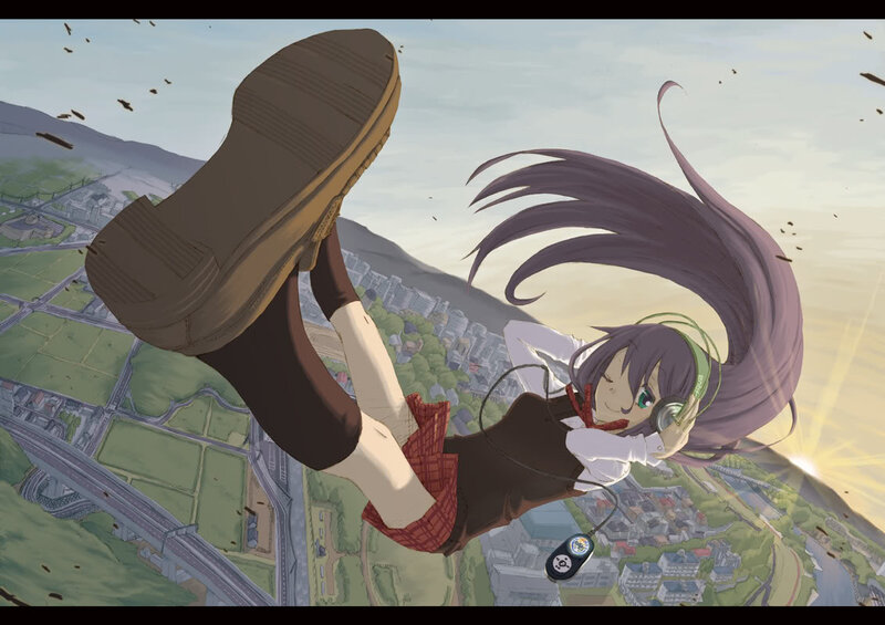 Anime Girl Falling — Purple, Dramatic, Sunrise