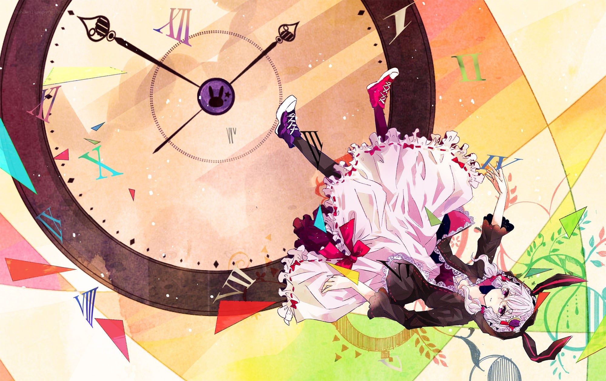 anime girl falling through clock