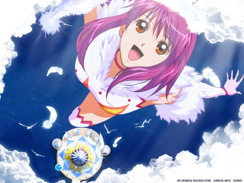 Anime girl falling through clouds