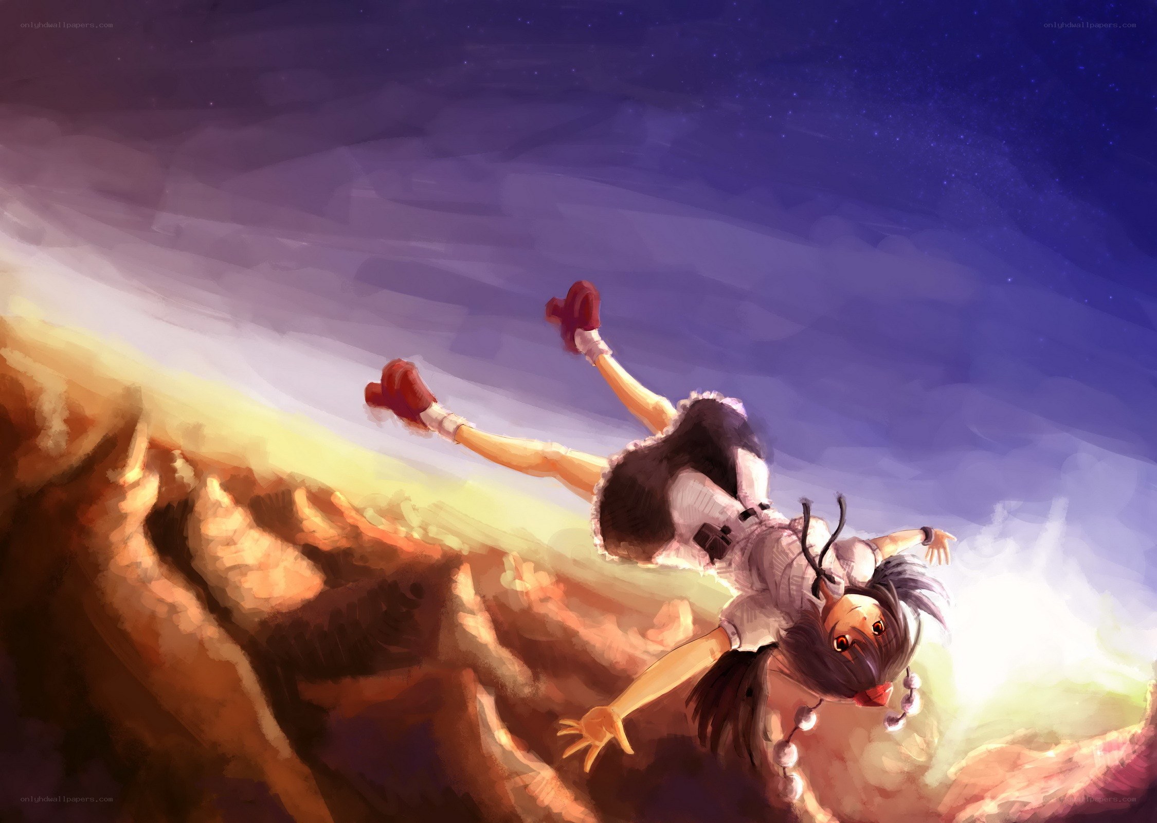 Anime girl falling through sky
