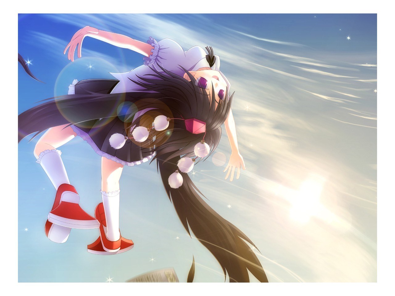 Anime girl falling through sky