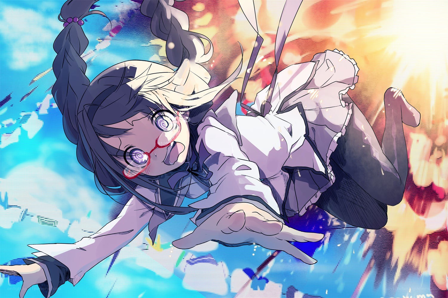 Anime girl falling through sky