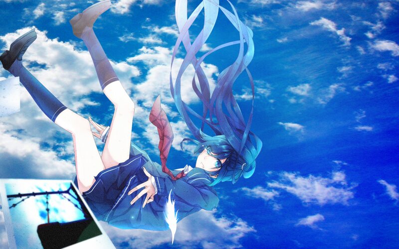 anime girl falling through sky