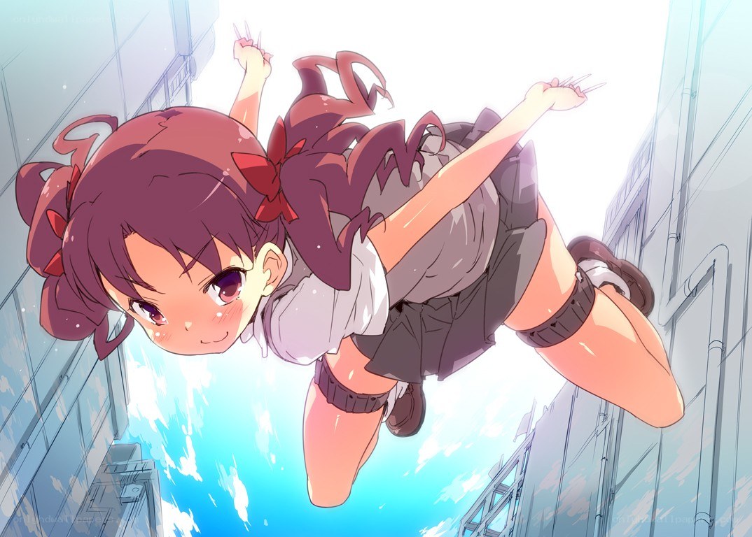 anime girl falling through sky
