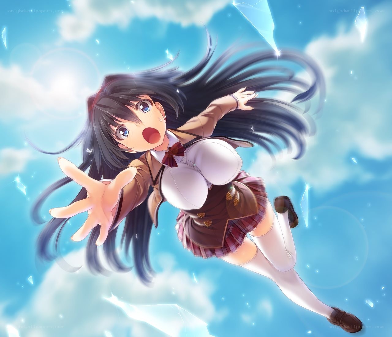anime girl falling through sky