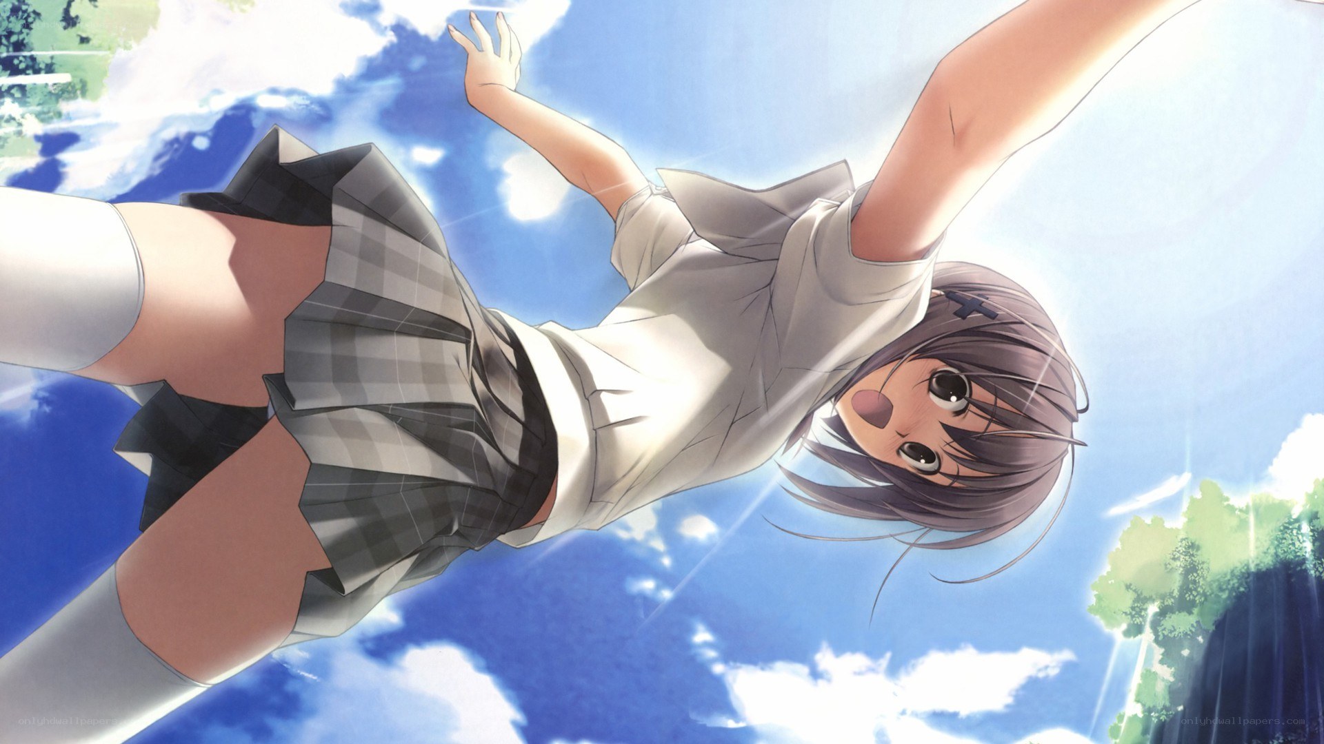 anime girl falling through sky
