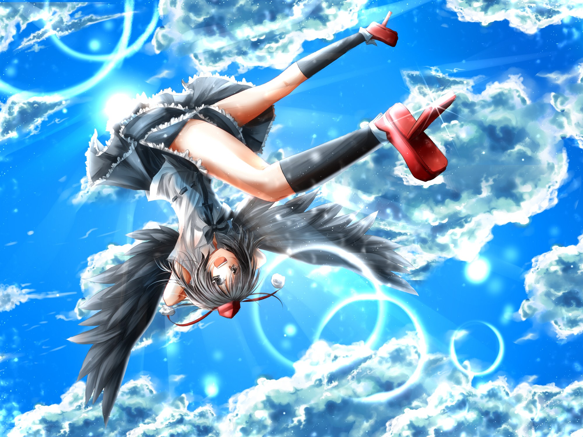 anime girl falling through sky