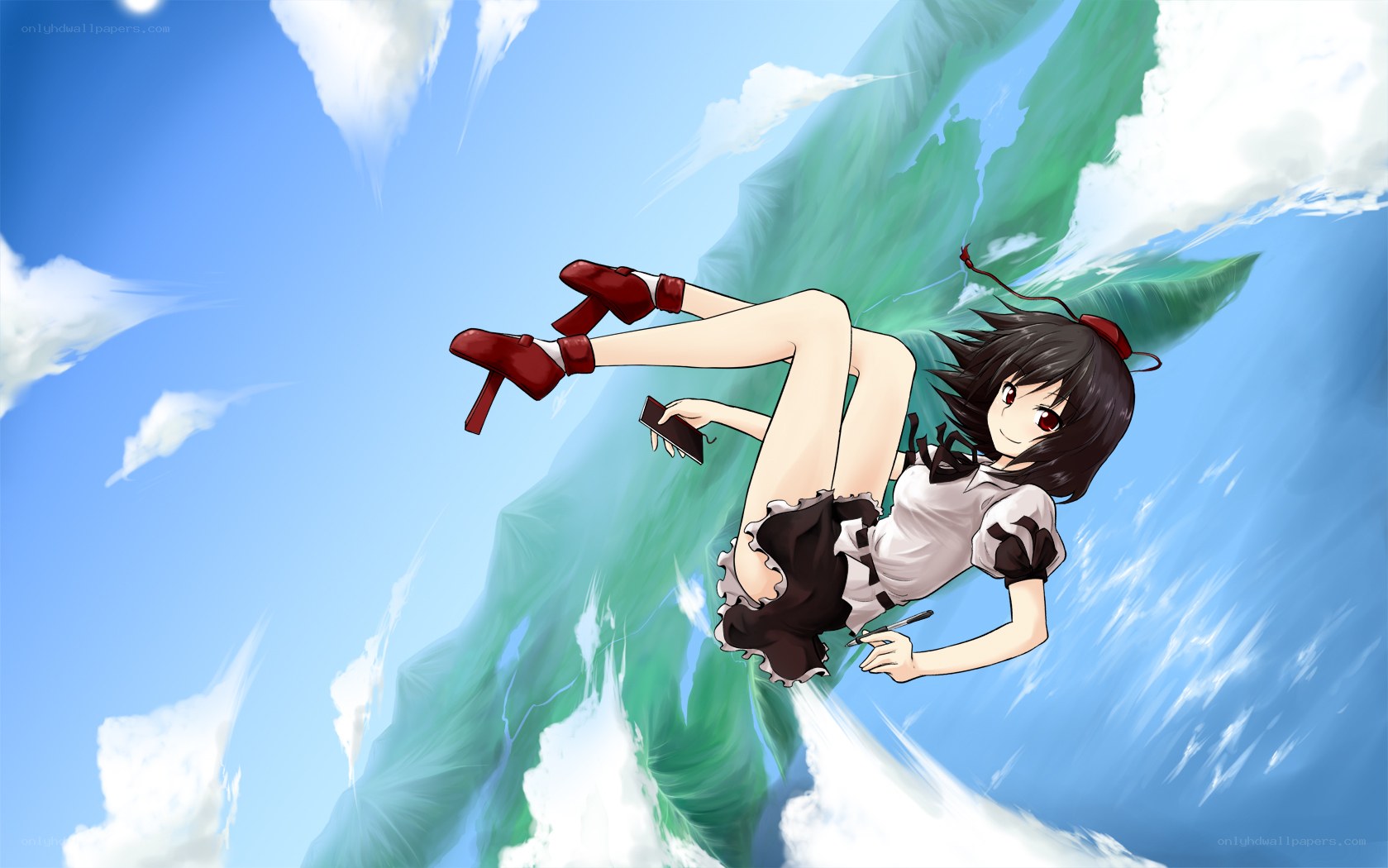 anime girl falling through sky