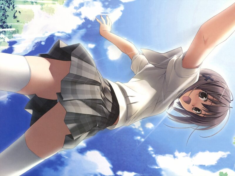 Anime girl falling through sky