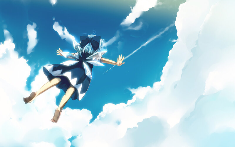 Anime Girl Falling Through Sky — Blue