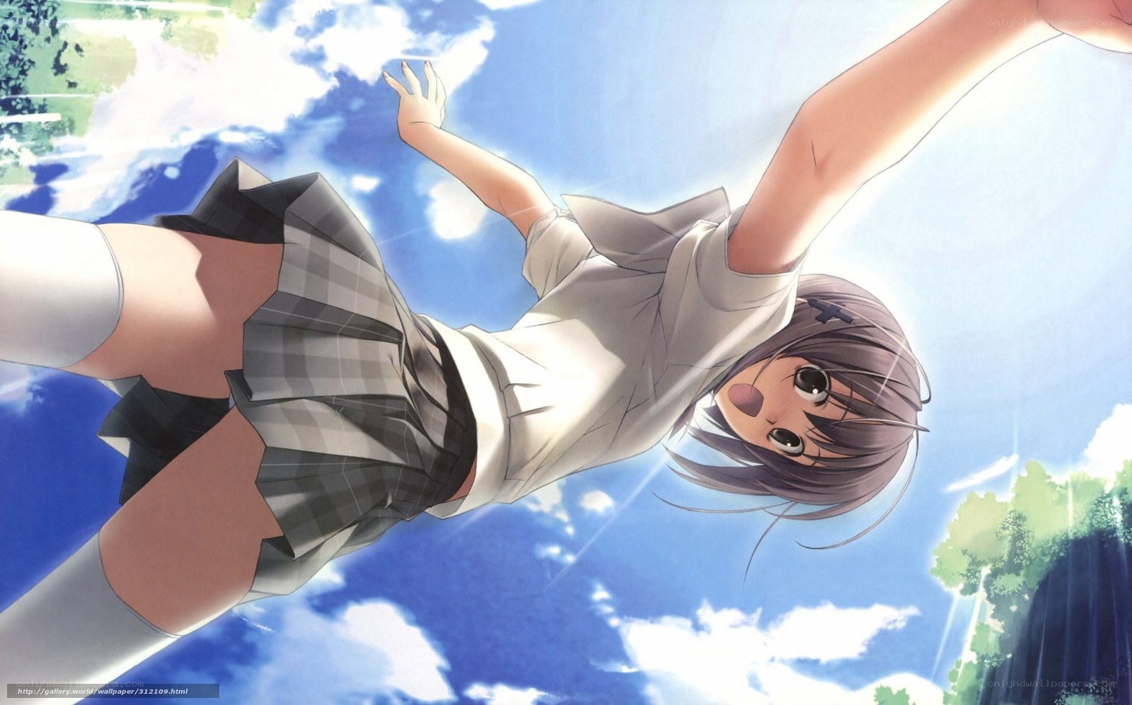 Anime girl falling through sky