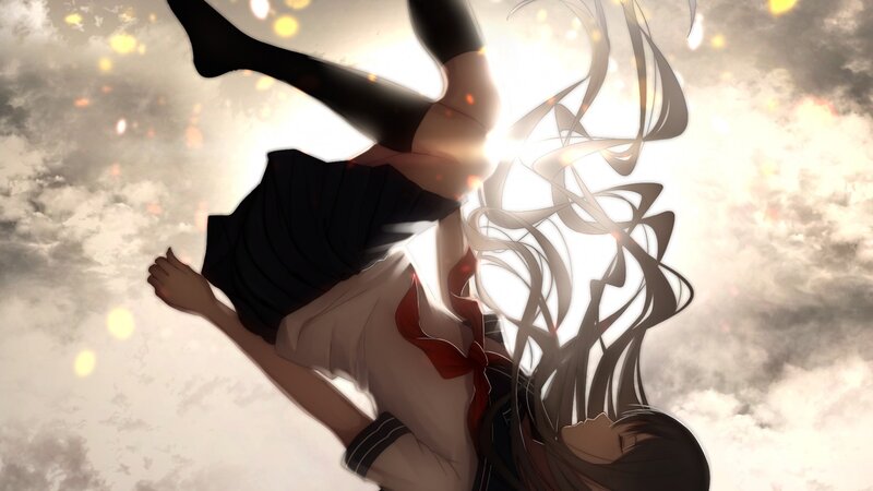 Anime Girl Falling — White, Dramatic, Sunset