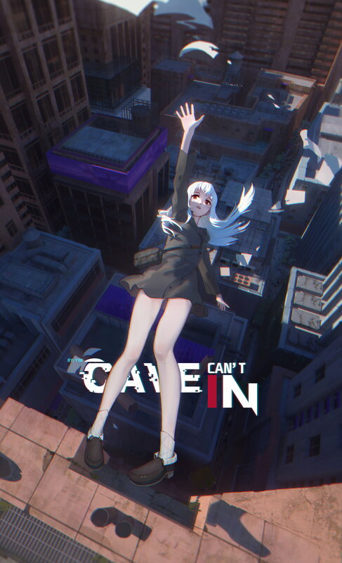 Anime Girl Falling — White, Dramatic