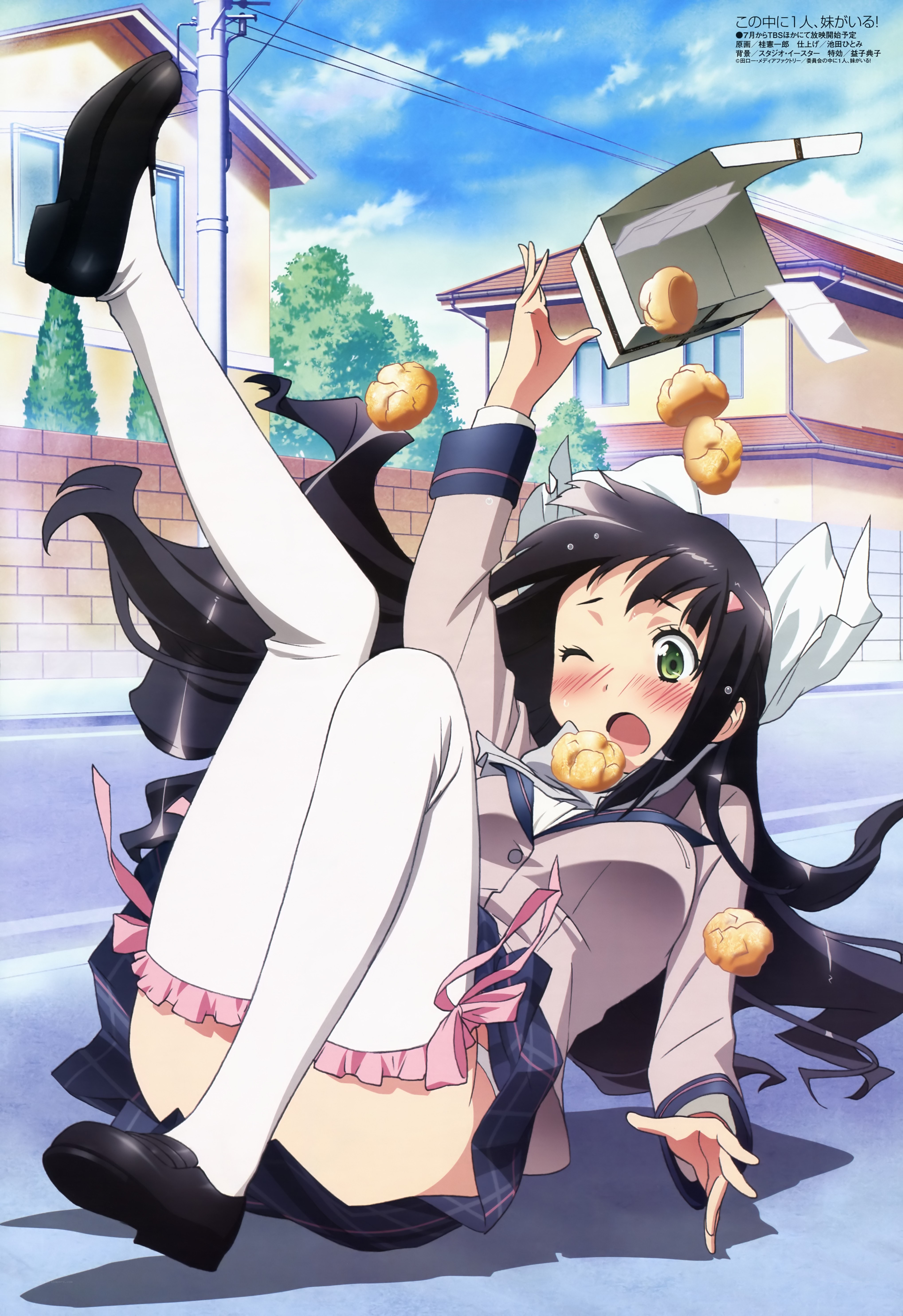 Anime girl falling with snacks