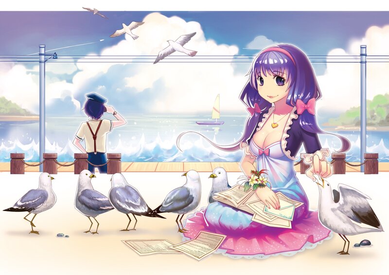 Anime Girl Feeding Seagulls