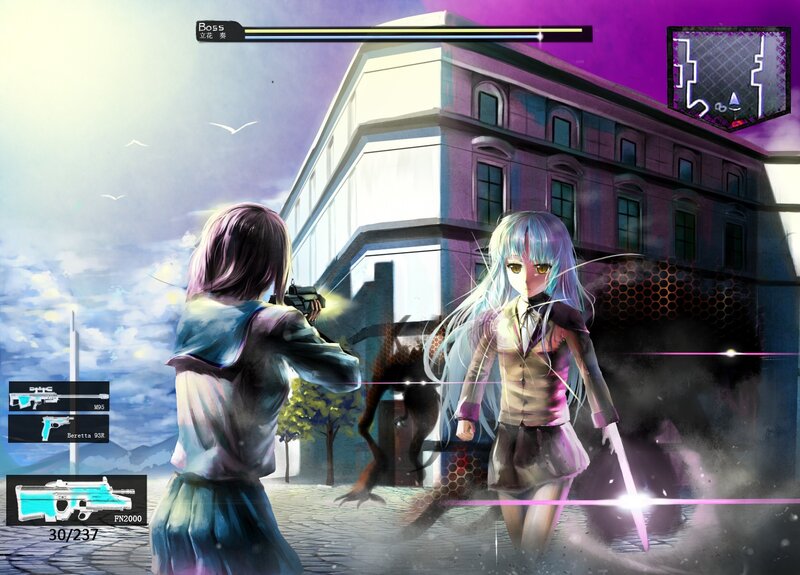 Anime girl fighting boss