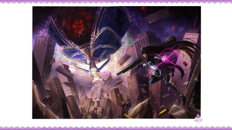 anime girl fighting giant robot