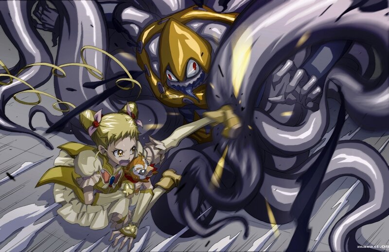 Anime girl fighting monster