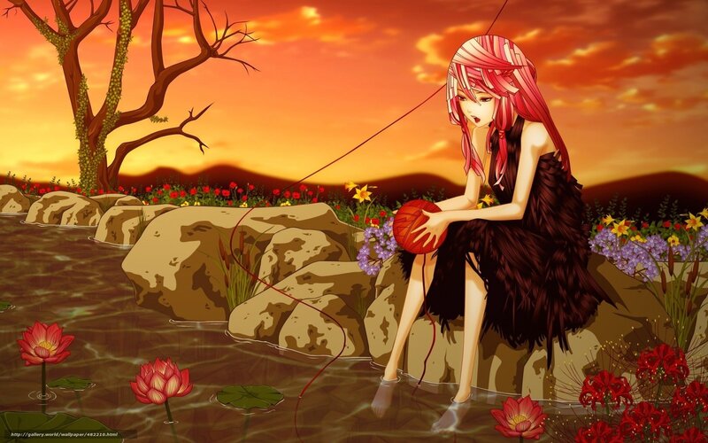Anime girl fishing at sunset