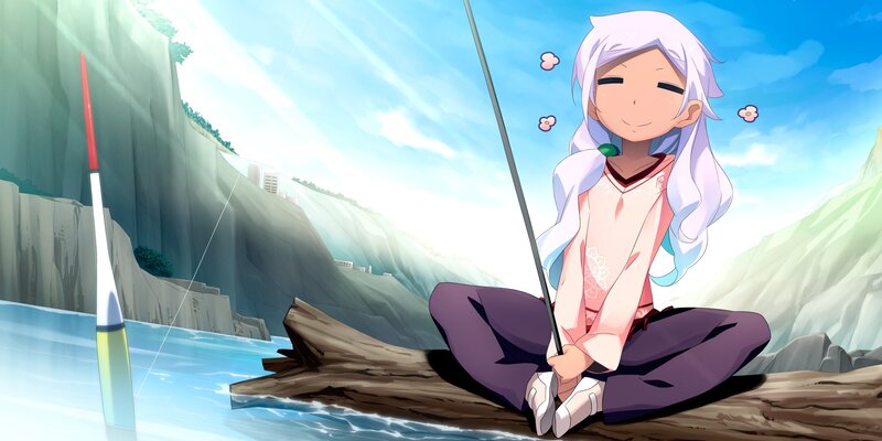 anime girl fishing by river
