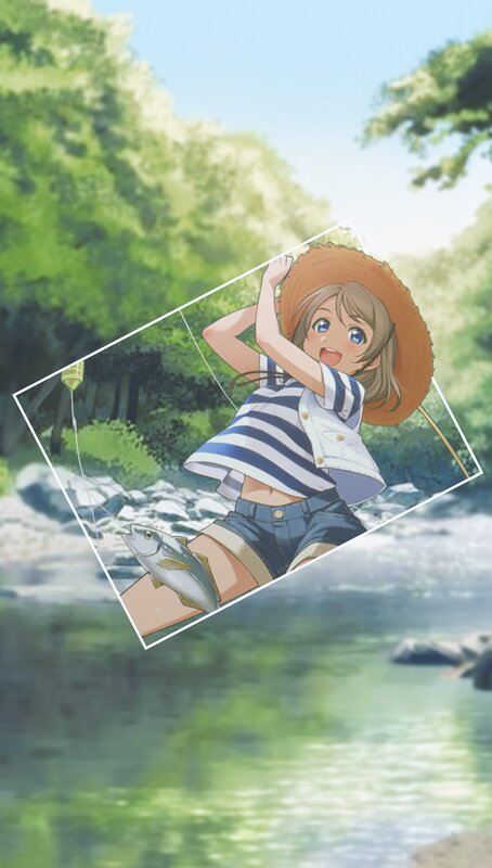 Anime Girl Fishing — Green, Cheerful