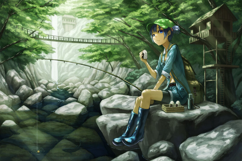 Anime Girl Fishing — Green
