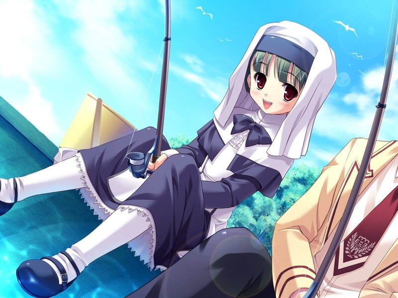 anime girl fishing on boat