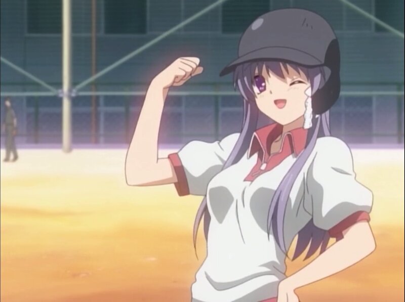 anime girl flexing on field