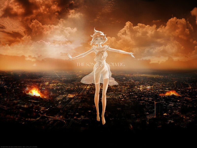 Anime Girl Floating Above City