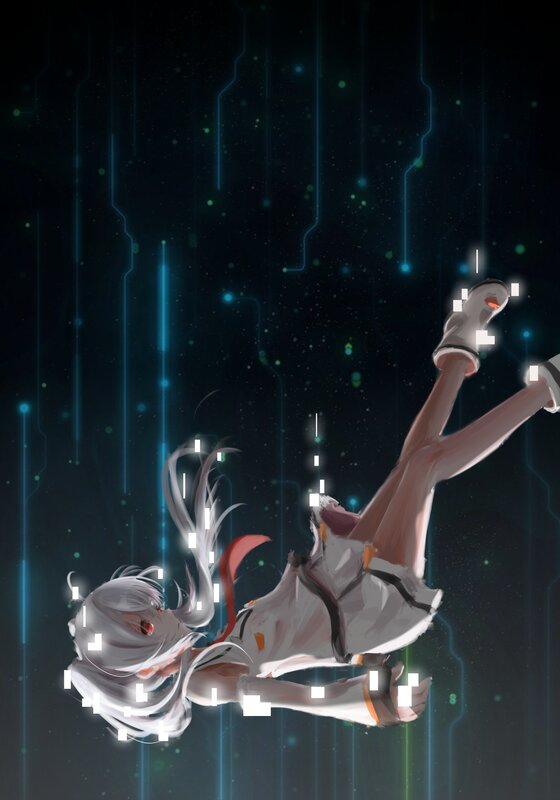 Anime Girl Floating — Black, Serene