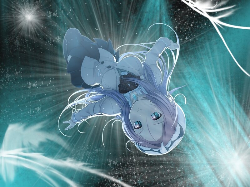 Anime Girl Floating — Blue, Dramatic, Digital Art