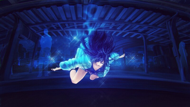 Anime Girl Floating — Blue, Dramatic, Night, Digital Art