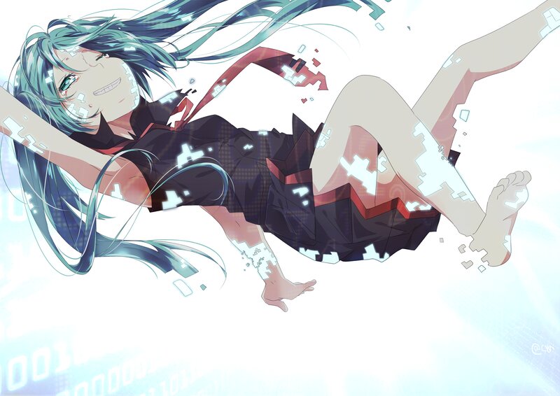Anime Girl Floating — Blue, Dynamic, Digital Art
