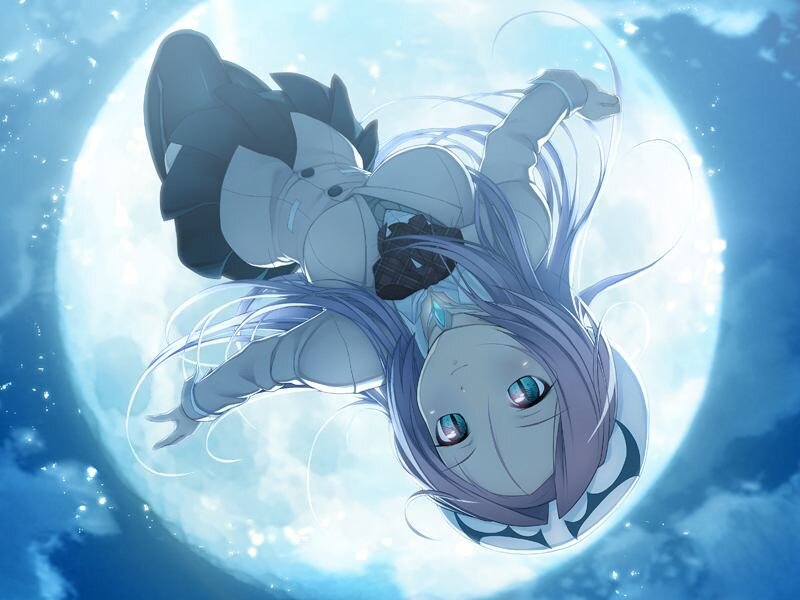 Anime Girl Floating — Blue, Serene, Night, Digital Art, Moon