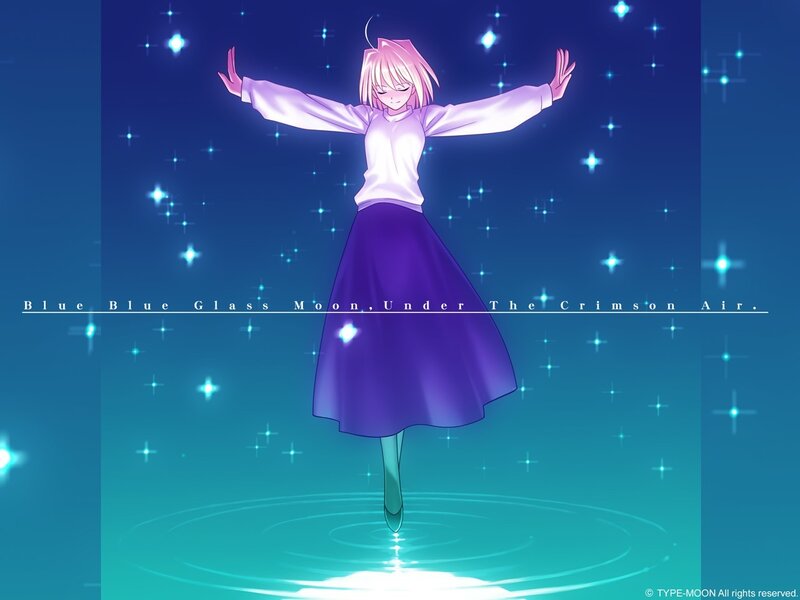 Anime Girl Floating — Blue, Serene, Night, Digital Art, Stars