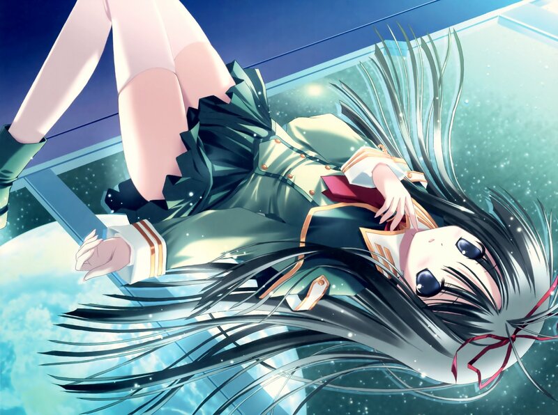 Anime Girl Floating — Blue, Serene, Night, School Uniform