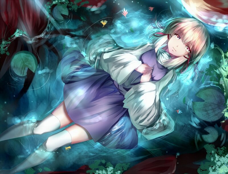 Anime Girl Floating — Blue, Serene, Night