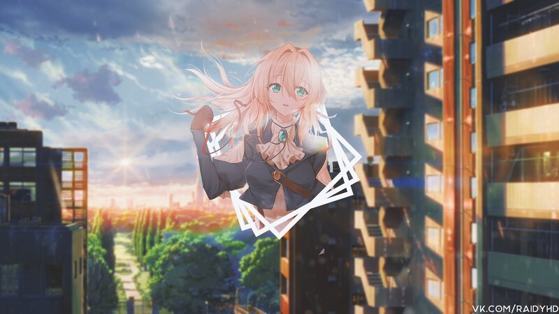 Anime Girl Floating — Blue, Serene, Sunset