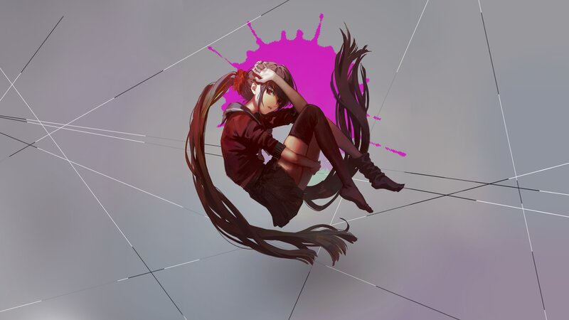 Anime Girl Floating — Gray, Dramatic