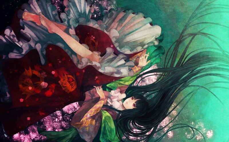Anime Girl Floating — Green, Serene