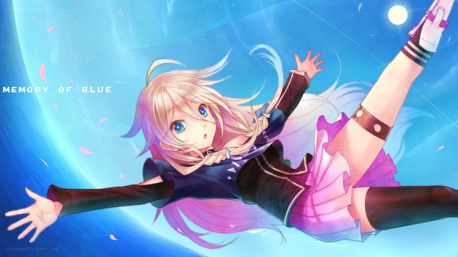 Anime girl floating in blue