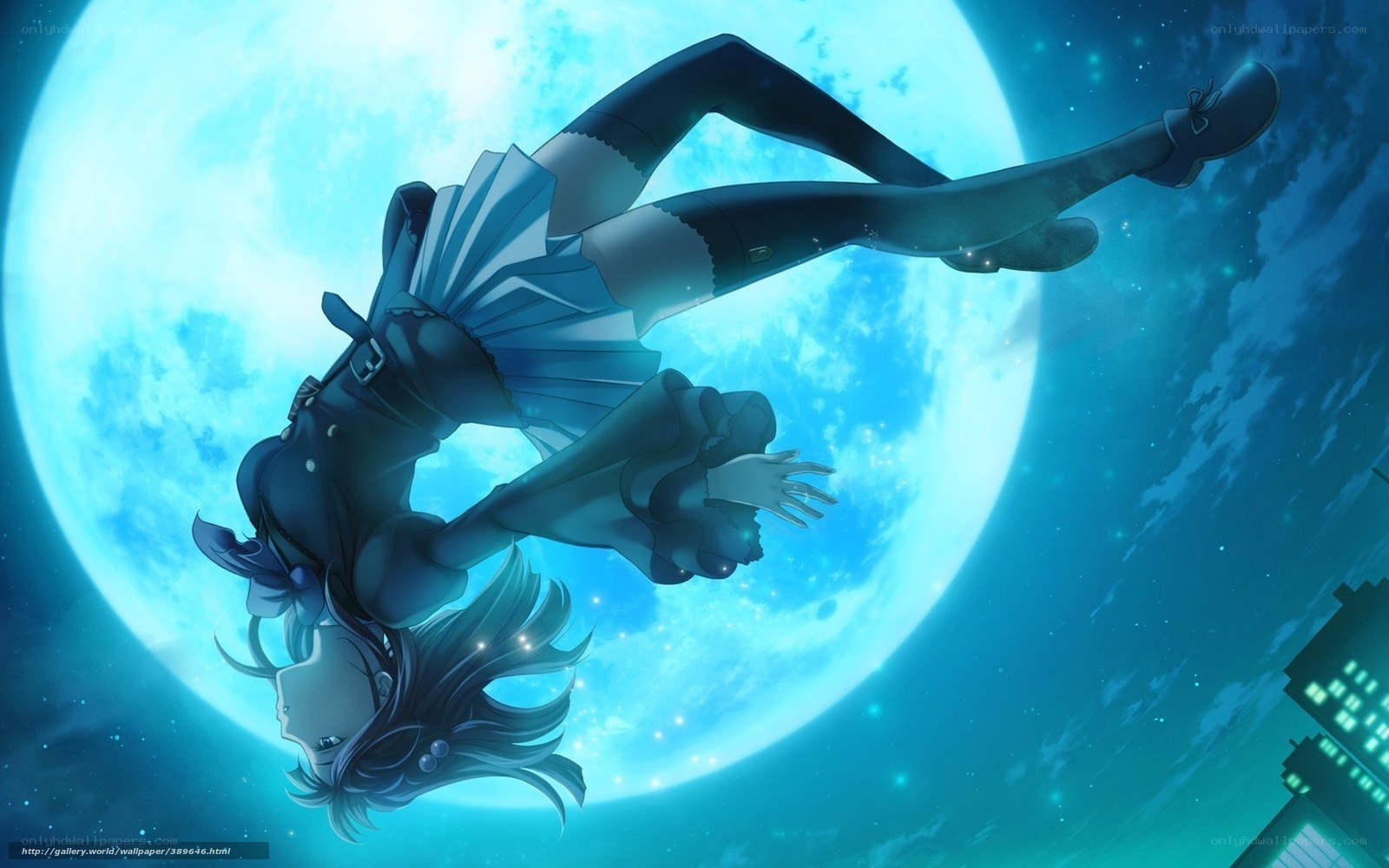 anime girl floating in moonlight