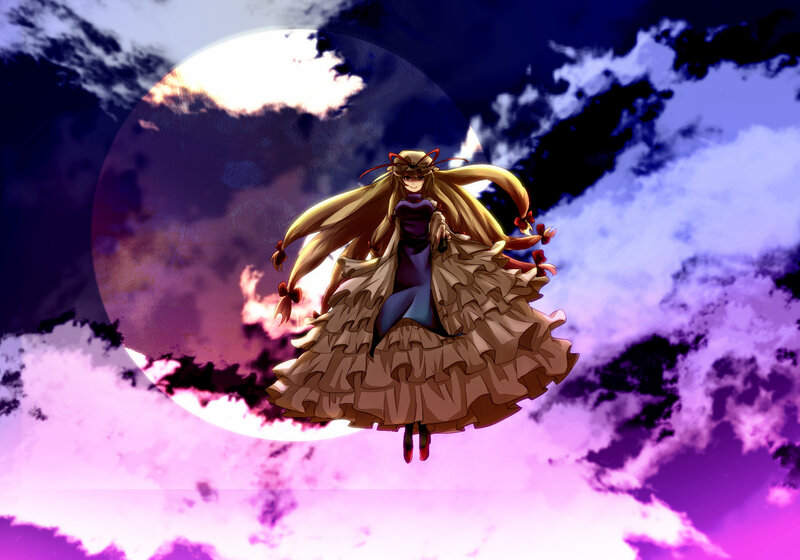 Anime girl floating in night sky